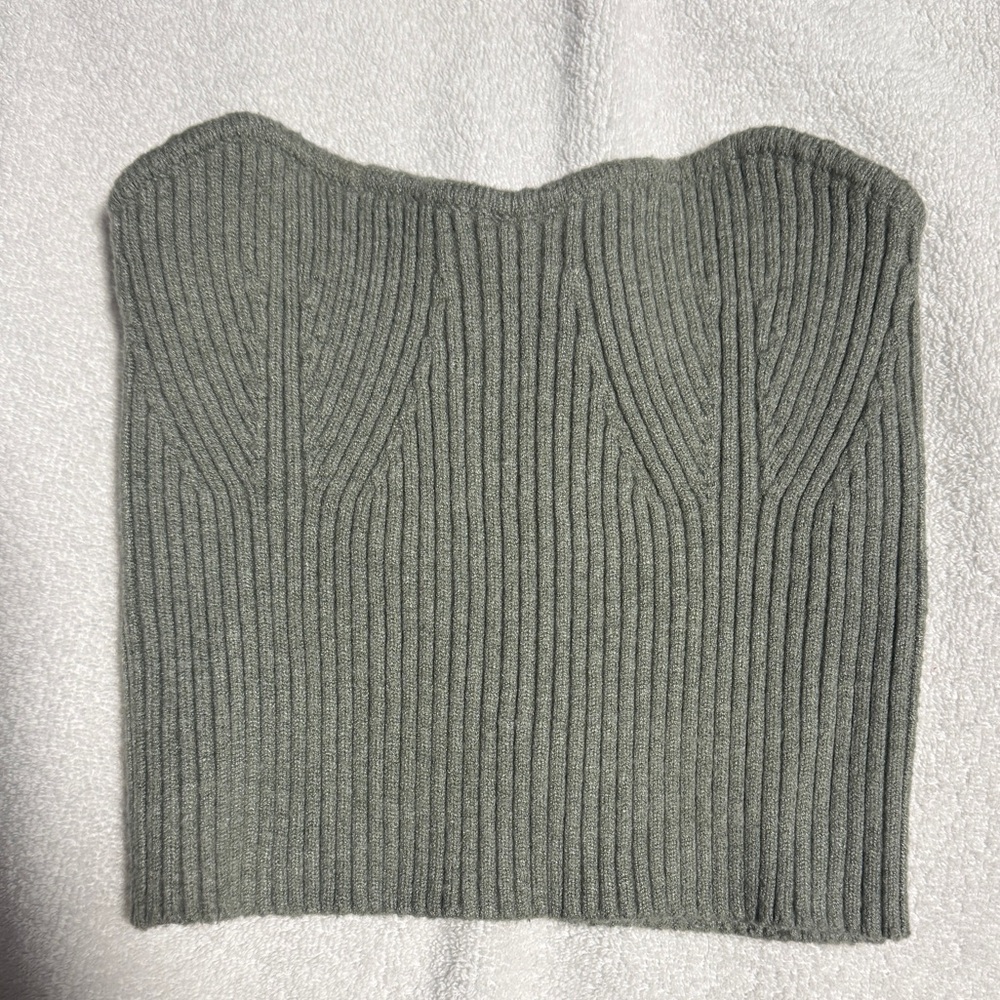 Zara Green Off-the-Shoulder Sweater Ribbed Knit